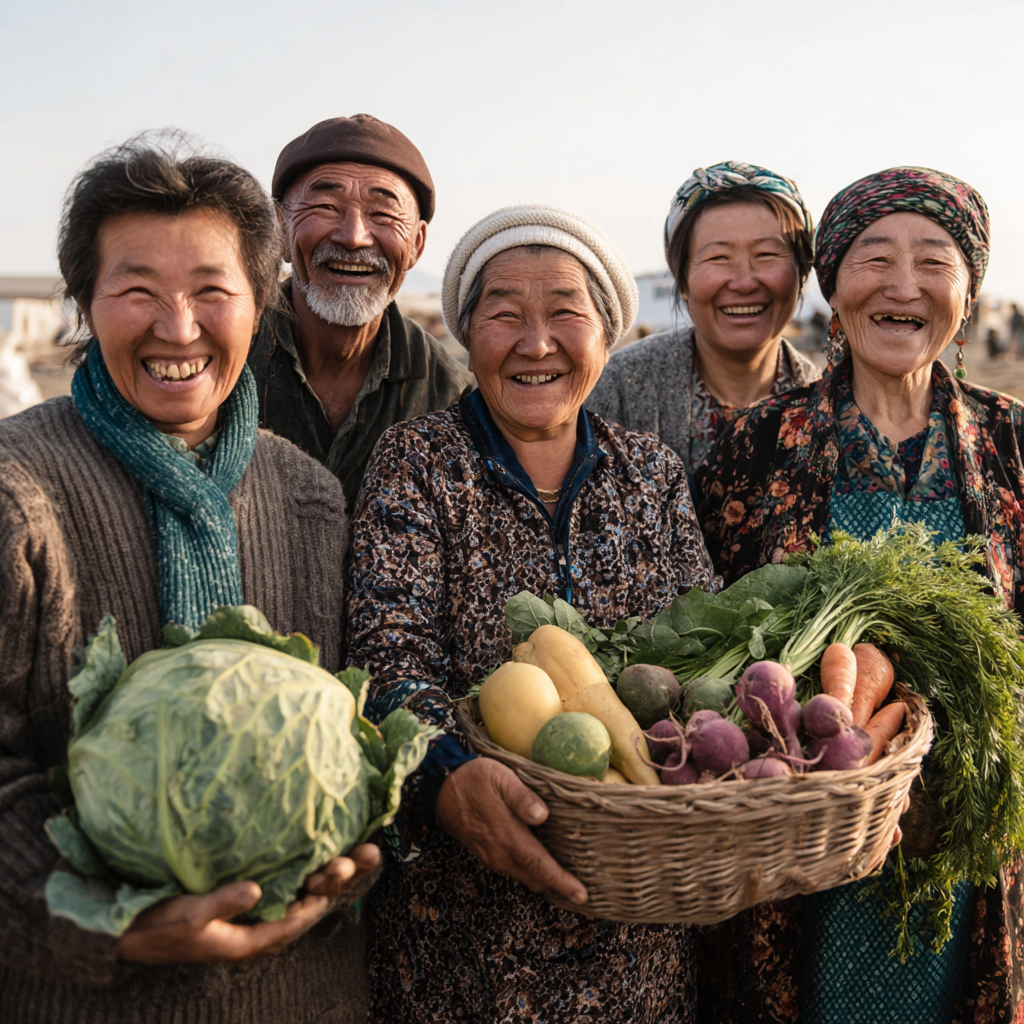 Young Kazakh woman enjoying a healthy balanced meal with colorful vegetables, lean protein and whole grains at a dining table